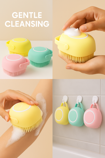 Premium Silicone Bath Brush with Built-In Shower Gel Dispenser | Soft Bristles | BUY 2 GET 1 FREE