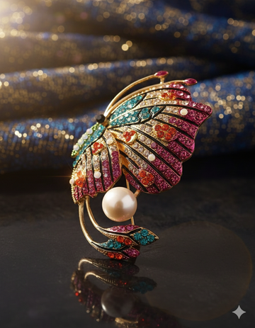 Yellow ChimesMulticolor Crystal Butterfly Shaped Brooch Pin