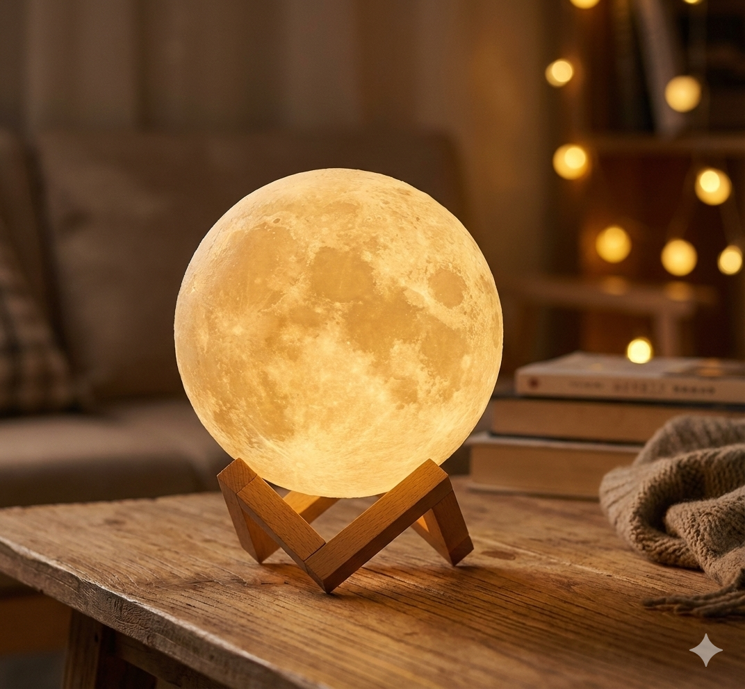 3D Moon Lamp – 15 cm | 7 Colors | Touch Control | Rechargeable