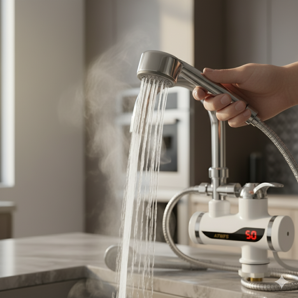 Portable Instant Water Geyser – 1500W | Fast Heating | Leak-Proof | Digital Display