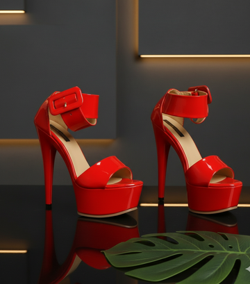 Red Patent Peep-Toe Stilettos – 6-Inch Sustainable Heel | Luxe Gloss Finish